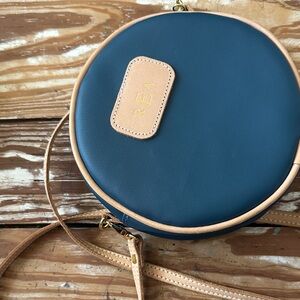 Navy Round Crossbody Jon Hart with Tan Trim